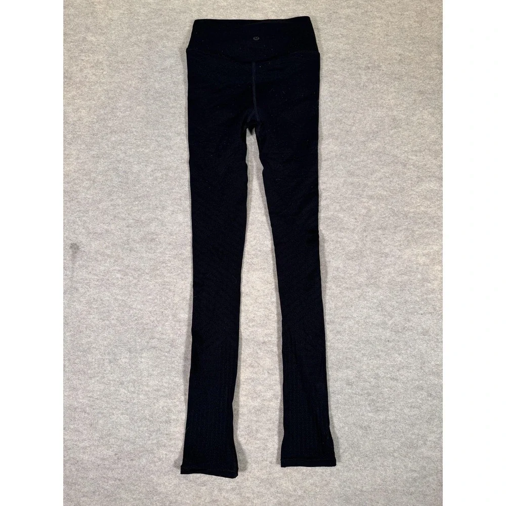 Lululemon Leggings Womens 2 Black‎ High Rise Ankle Jacquard Knit Yoga Athletic